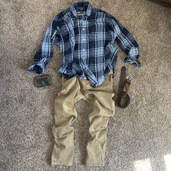 Ralph Laure Shirt , Bullhead Jeans, Leather Belt, Velcro Wallet 