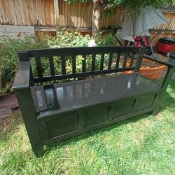 Black 2 Person Wooden Outdoor Storage Bench 46" x 17" x 28" tall
