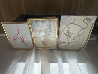 Art work and gold picture frames