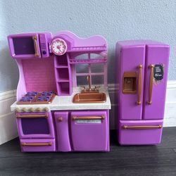 Our Generation Purple  Gourmet Kitchen Set with Refrigerator for 18" Dolls NICE!