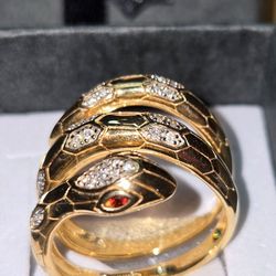 1/10 ctw Genuine Diamond and Garnet wrap Snake ring. 18k YG over .925 Sterling Silver. Size 7. PRICE FIRM