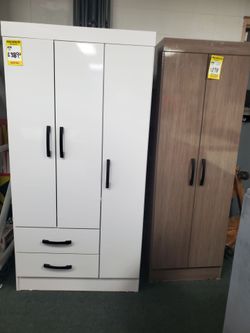 White 3-Door Wardrobe with 2 Drawers