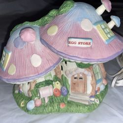 Ceramic Mushroom Fairy Cottage House Egg Store Toadstool Night Light
