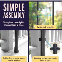 NEW 9ft Outdoor String Light Poles (2 Pack) – Black – Holiday Styling