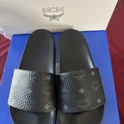 Mcm Black On Black Slides 