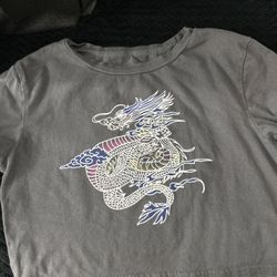 Bershka Grey Dragon Crop Top 