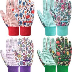  Gardening Gloves - 4 Pair Garden Gloves for Women, Soft Womens Gardening Gloves Floral Cute Garden Gloves 