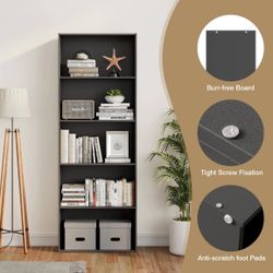 Costway 5-Shelf Storage Bookcase Modern Multi-Functional Display Cabinet 