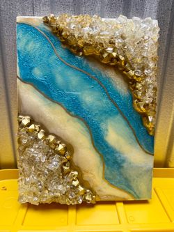 Handmade Resin & Quartz Ocean Geode Wall Art