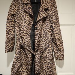 Womens Size Large Cheetah Print Rain Jacket Coat 