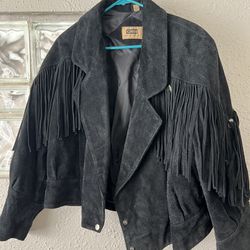 Black Fringe Genuine Leather Jacket 