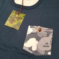 BAPE Stripe Abc Camo One Point Pocket Tee Blue