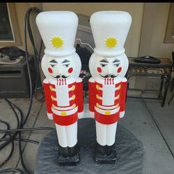 2x Vtg Union Products Blow Mold Christmas Nutcracker Toy Soldier 30” Empire