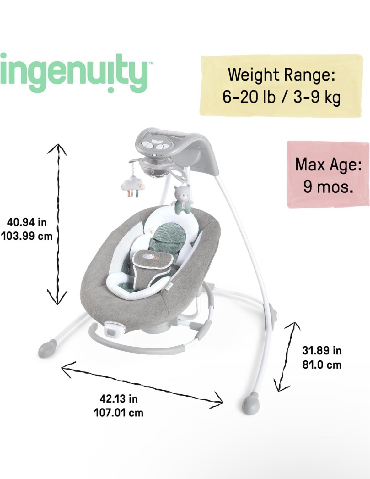Ingenuity InLighten 2-in-1 Baby Swing & Rocker.
