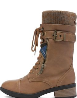 NEW Women's Winter Lace up Mid Calf Combat Riding Military Boots ( Size 6) 