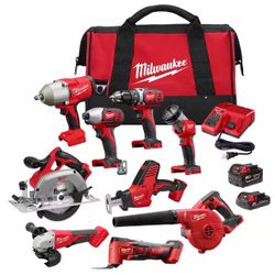 M18 18-Volt Lithium-Ion Cordless Combo Kit 9-Tool with 2-Batteries, Charger and Tool Bag