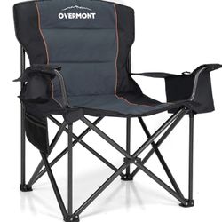 Overmont Oversized Folding Camping Chair - 450lbs Support with Padded Cushion Cooler Pockets - Heavy Duty Collapsible Chairs for Sports Garden Beach F