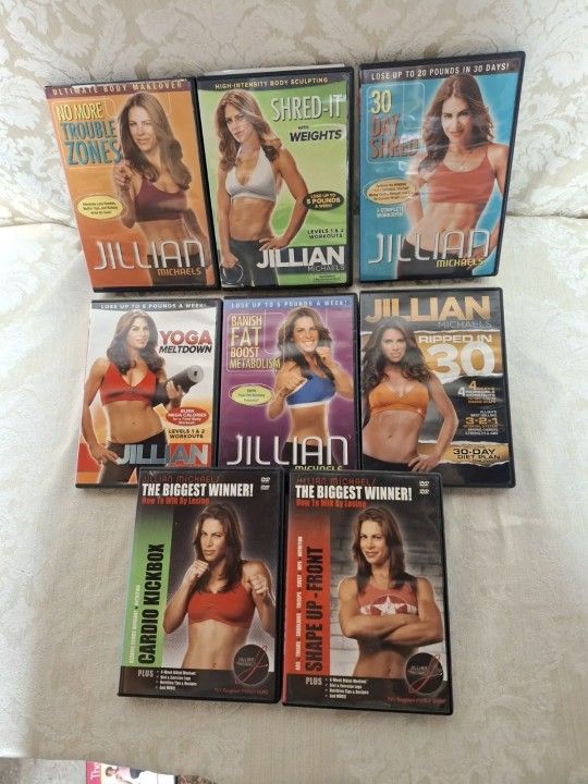 8 Jillian Michaels workout DVD's...Shred-it, Yoga, Ripped, Fat boost, kickbox