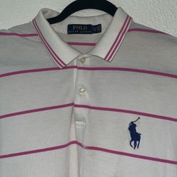 Polo Ralph Lauren Big Pony Mens White & Pink Striped Polo Shirt Xl