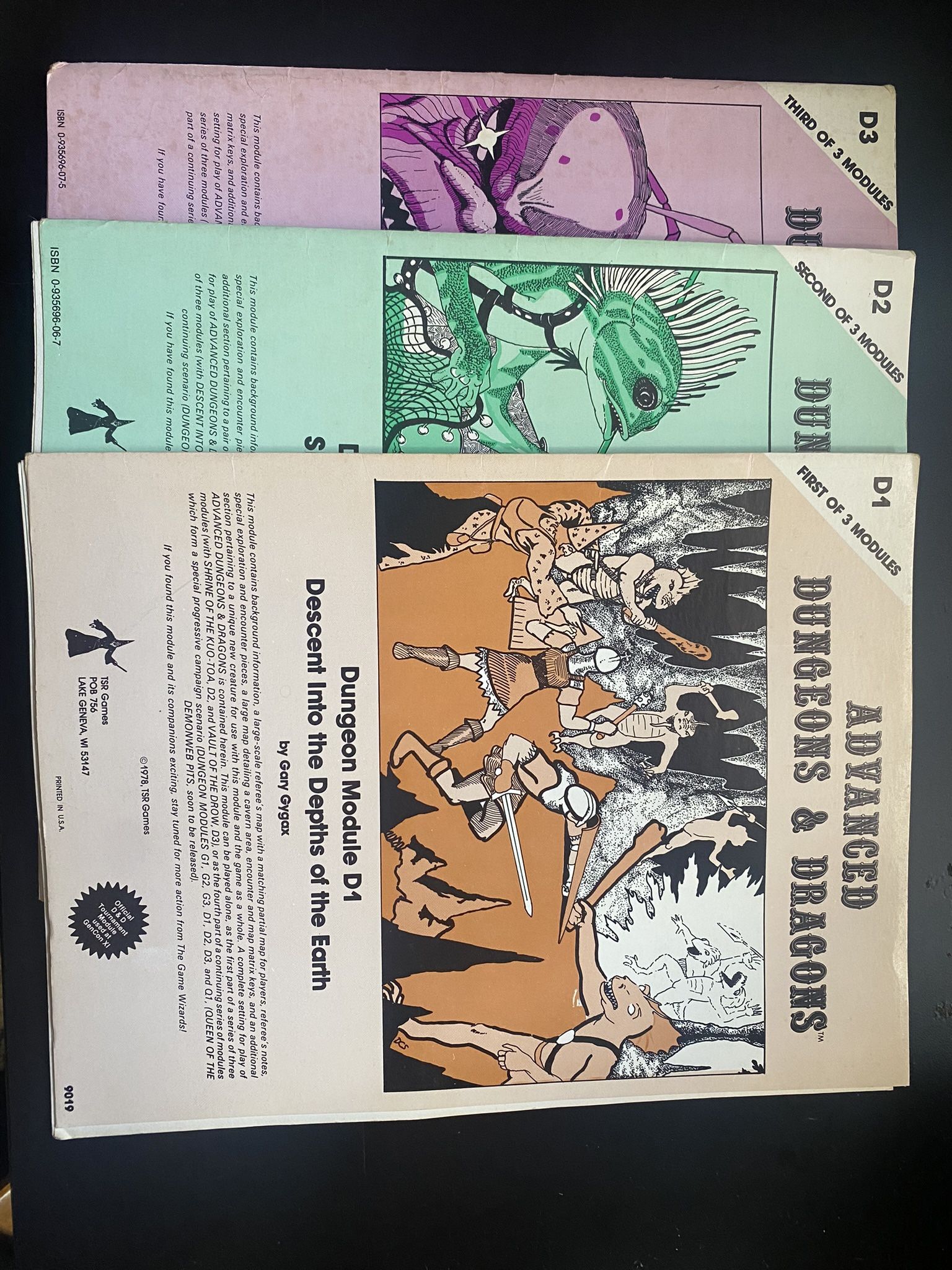 1978 Advanced Dungeons And Dragons Modules D1, D2, D3 No Writing, Good Condition