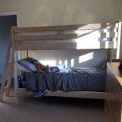 Twin Bunk Beds w/ Mattresses, Ladder & Small Bookcase