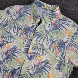 Summer Men's Shirt 100% Cotton Izod Saltwater Button Down Short Sleeve Floral Lg