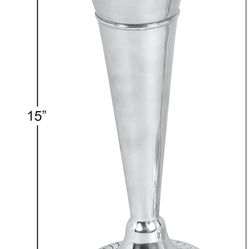 The Novogratz Aluminum Metal Decorative Vase Flute Shaped Centerpiece Vase, Flower Vase for Home Decoration 6" x 6" x 15", Silver