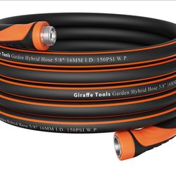 Giraffe Tools Garden Hose 5/8", Water Hose Heavy Duty, Flexible, Lightweight Hybrid Hose with Swivel Handle, 50ft Male to Female Fittings, Burst 600 P