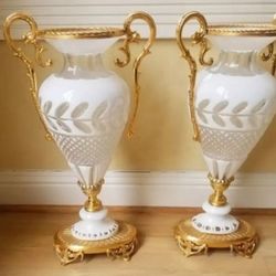 italian handcut Crystal and bronze set of vases 