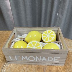 Lemonade Wooden Crate With Ceramic Lemons