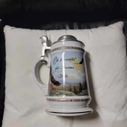 lidded beer stein is the "Spacious Skies" tankard from the America the Beautiful series by Longton