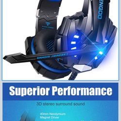 G9000 Stereo Gaming Headset for PS4 PC Xbox One PS5 Controller, Noise Cancelling Over Ear Headphones with Mic, LED Light, 7.1 Surround Sound, Soft Mem