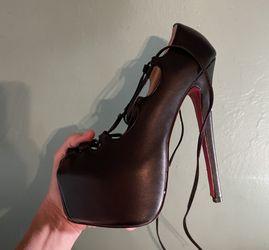 Christian Louboutin Black Lace Up Stiletto Platforms
