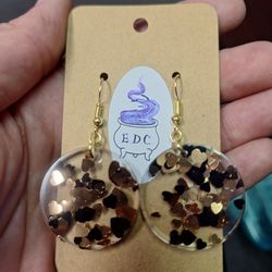 Large Black N Gold Heart Earrings