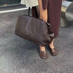 Oversized Genuine Leather Tote Bag – Dark Brown Minimalist Shoulder Purse Work Travel Handbag