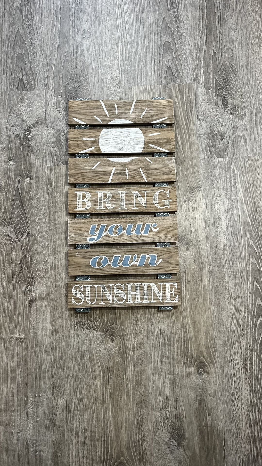 Bring Your Own Sunshine Brown Wood Wooden White Blue Rustic Shabby Chic Home Wall Decor Decorating Summer Beach