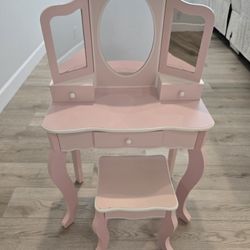 Girls Makeup Vanity Table Set with Stool