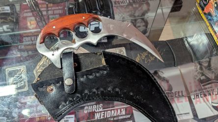 Stainless Steel Karambit Style Fixed Blade Knife Wood Handle With Sheath