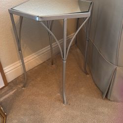 Sliver Side Table With Glass Top 