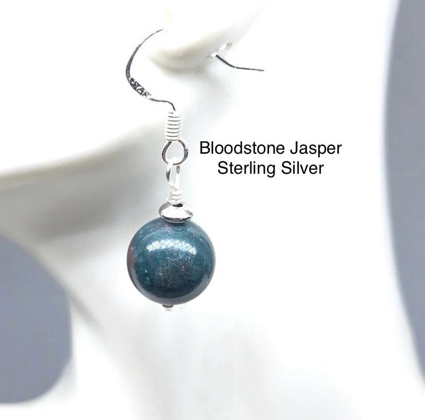 Bloodstone Jasper Genuine Stone .925 Hand Stamped Sterling Silver Earrings