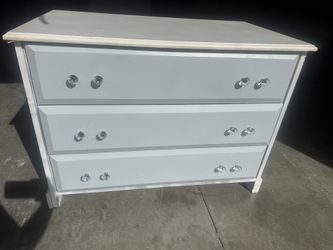 Grey And Blue Wood Dresser W/ Crystal Knobs