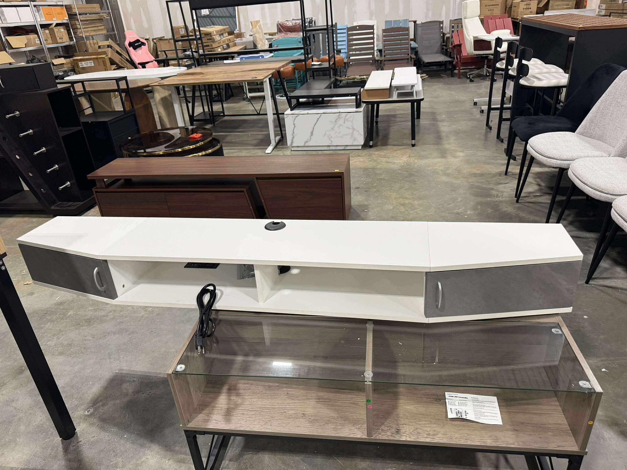 Fitueyes Colorful Light Floating TV Stand Shelf, Wall Mounted Shelf With Storage Cabinet,Entertainment Center for 85 Inch TV