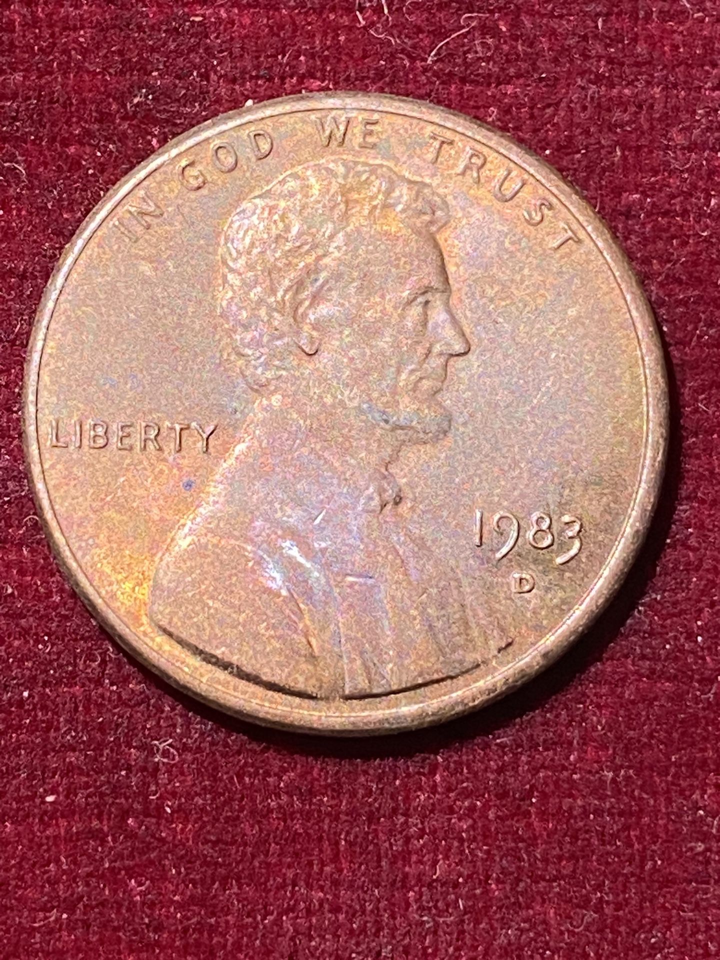 1983-D Lincoln Memorial Cent -DDO On Date side-US Coin-dirty stamp