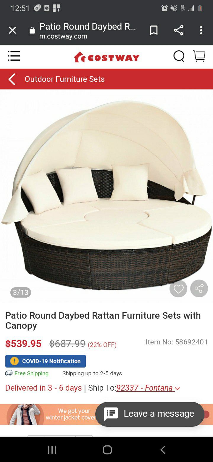New Outdoor Patio Round Daybed Furniture Set