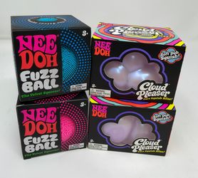 Schylling NeeDoh 4-Piece Sensory Lot: 2 Cloud Pleasers + 2 Fuzzballs Pink & Blue