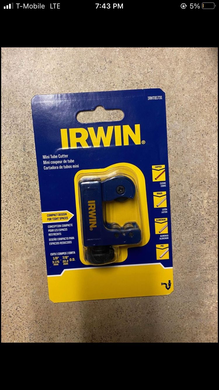 Irwin Mini Tube Cutter 1/8”-7/8”