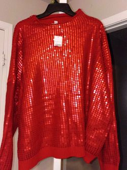 Red Sequin Long Sleeve Sweater Top