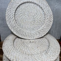 10 White Whitewash Wicker Rattan Woven Chargers Plate Holders Boho Table Decor