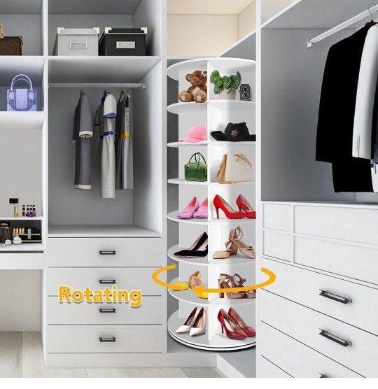 7 Tier Rotating Shoe Rack, 360° Revolving Free Standing Shoe Organizer, Multifunctional Storage Revolving Shoe Rack Tower, Spinning Shoe Display Lazy