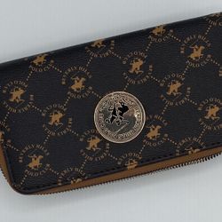 Beverly Hills Polo Club Brown Wallet Medallion Logo Double Zip Around
